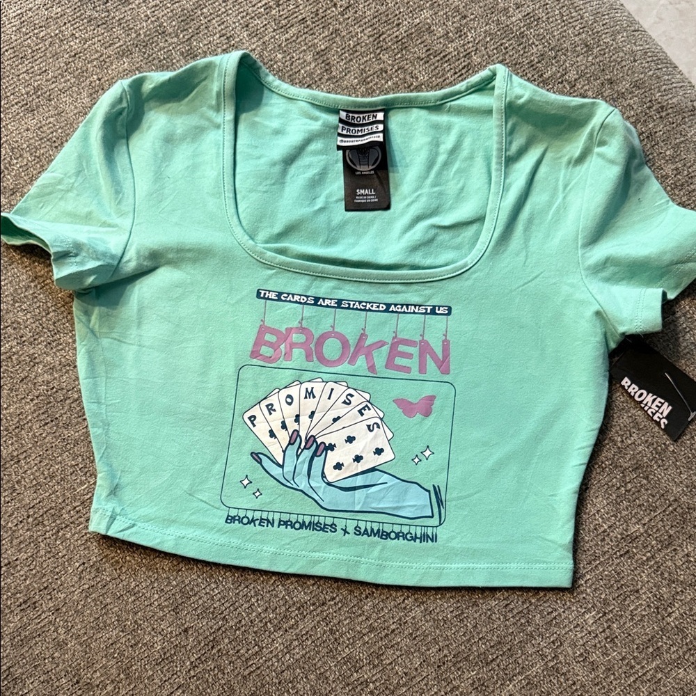 Broken Promises Mint Graphic Crop Top
